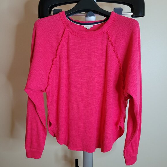 Pilcro Reworked Ruffle Collar Top in Deep Hot Pink - Picture 1 of 14
